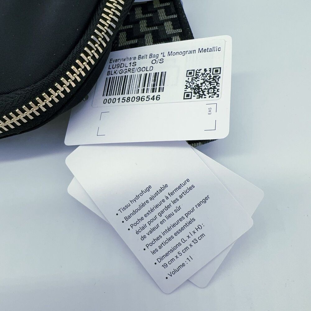 Lululemon Everywhere 1L Black Belt Bag Fanny Pack Crossbody Monogram Metallic - Picture 5 of 11